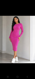 Fuchsia Ribbed Bodycon Midi Dress