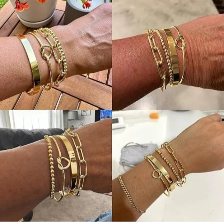 4 Pieces Gold-Tone Plated Bangle Set for Women-Stackable Anti-Tarnish Bracelets