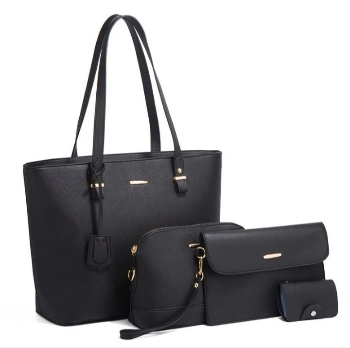 4 Piece Women Fashion Tote Handbag Shoulder Bag - Brown