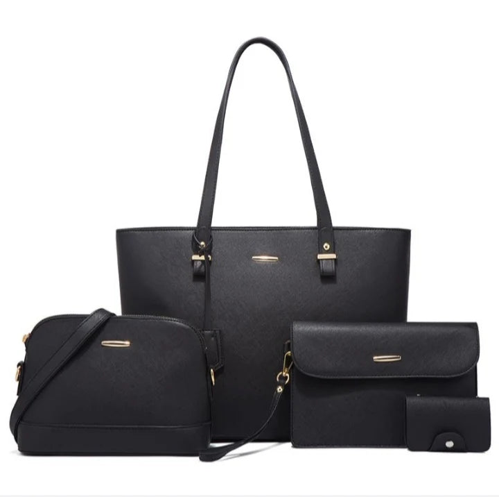 4 Piece Women Fashion Tote Handbag Shoulder Bag - Brown
